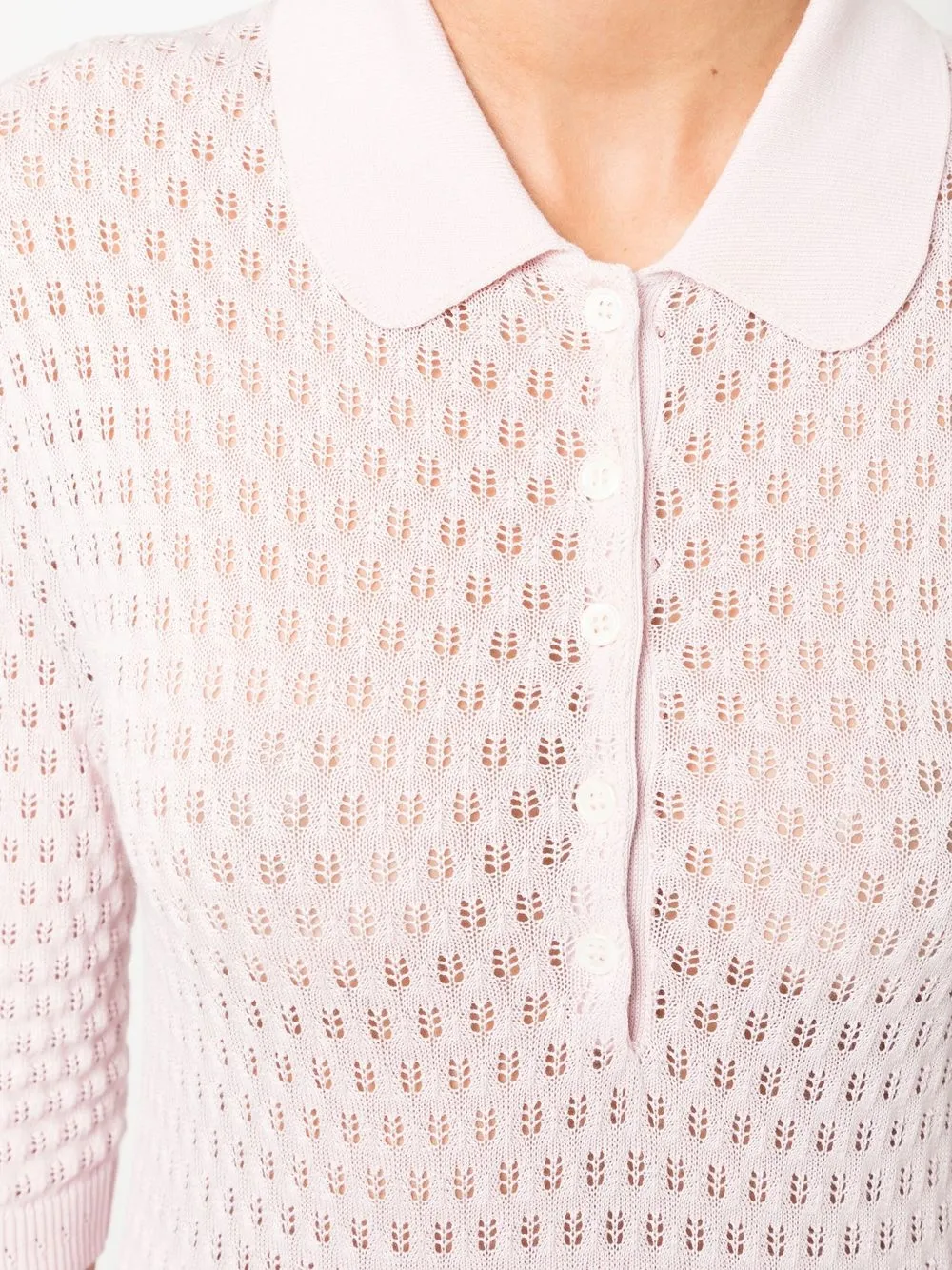 Thom Browne 4-bar Stripe Pointelle-knit Polo Top In Pink
