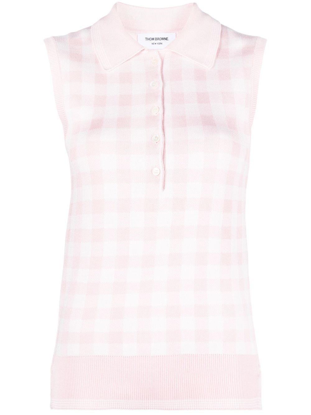 Thom Browne gingham silk knitted vest - Pink