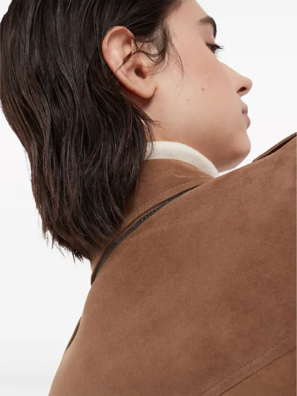 Brunello Cucinelli Suede Biker Jacket | Brown | FARFETCH