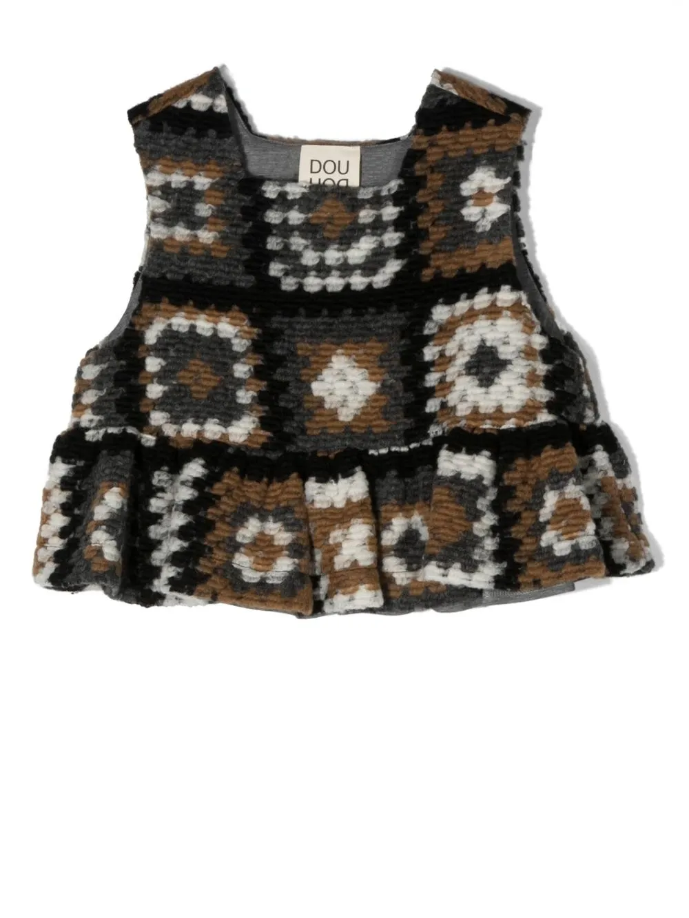 

Douuod Kids top de crochet con volantes - Marrón