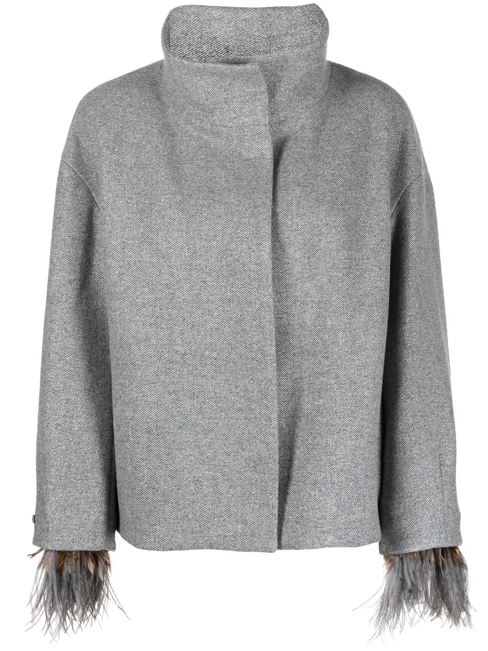 

Peserico funnel neck feather-trim jacket - Grey