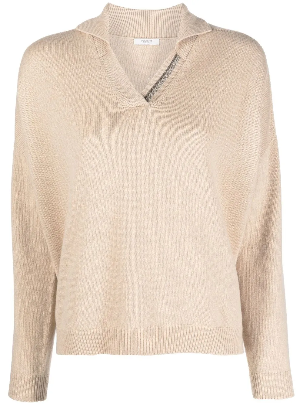 

Peserico V-neck embellished-trim jumper - Neutrals