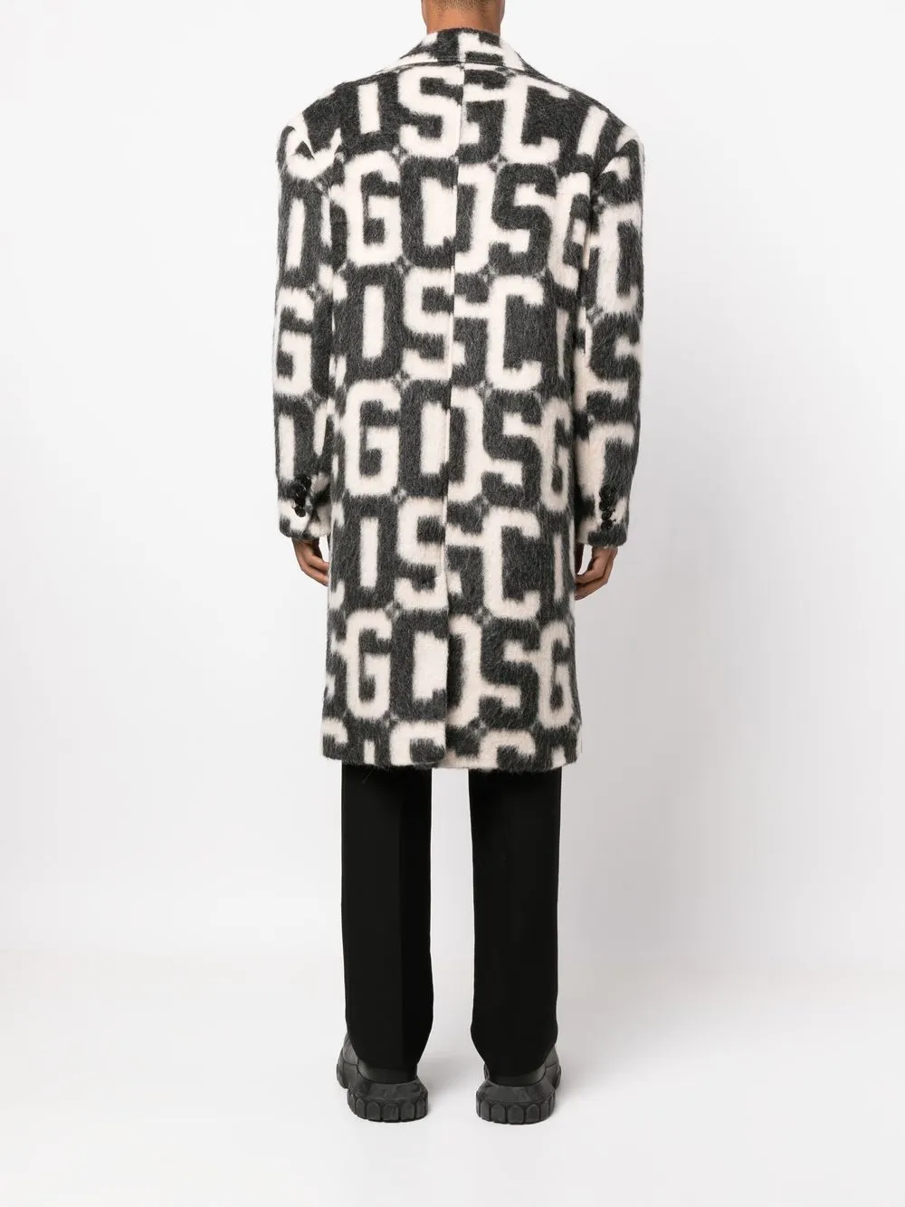 Monogram-Print Single-Breasted Coat
