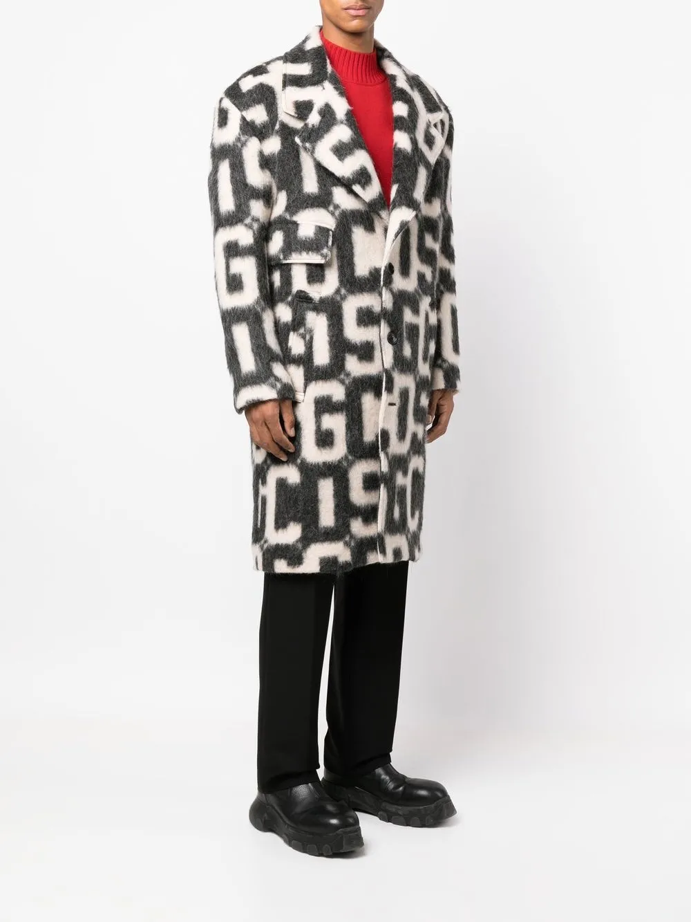 Monogram-Print Single-Breasted Coat