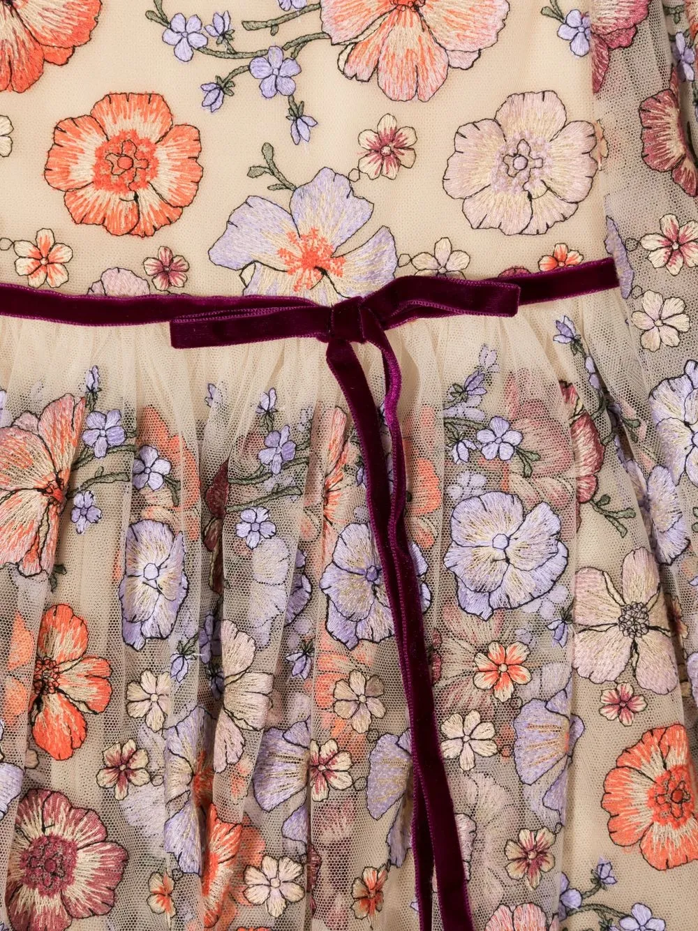  Marchesa Kids Couture Flower-embroidery Tulle Dress - Neutrals 