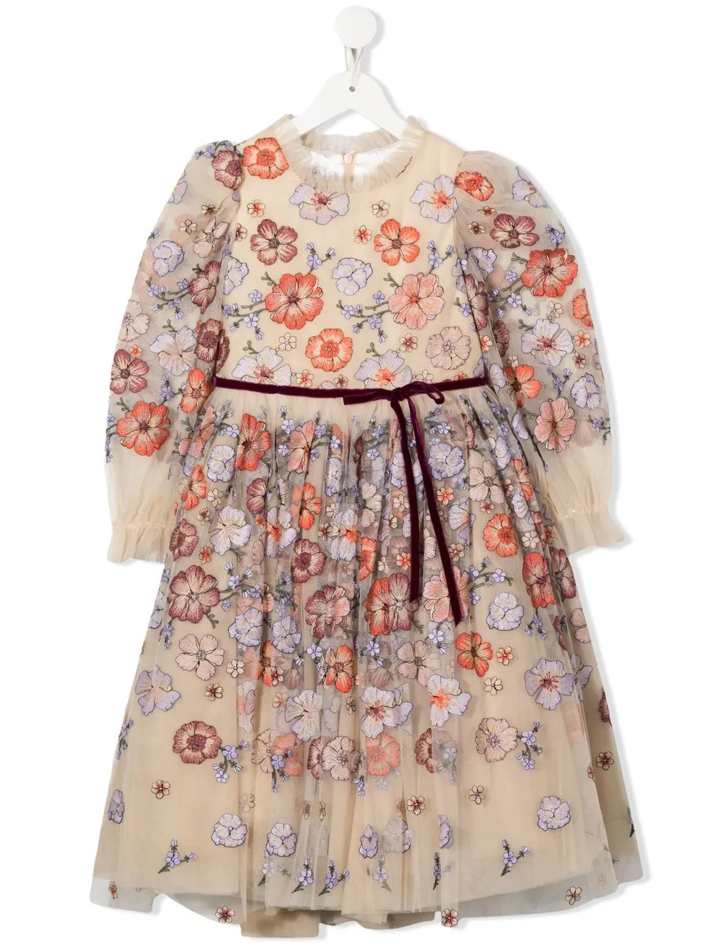 

MARCHESA KIDS COUTURE flower-embroidery tulle dress - Neutrals