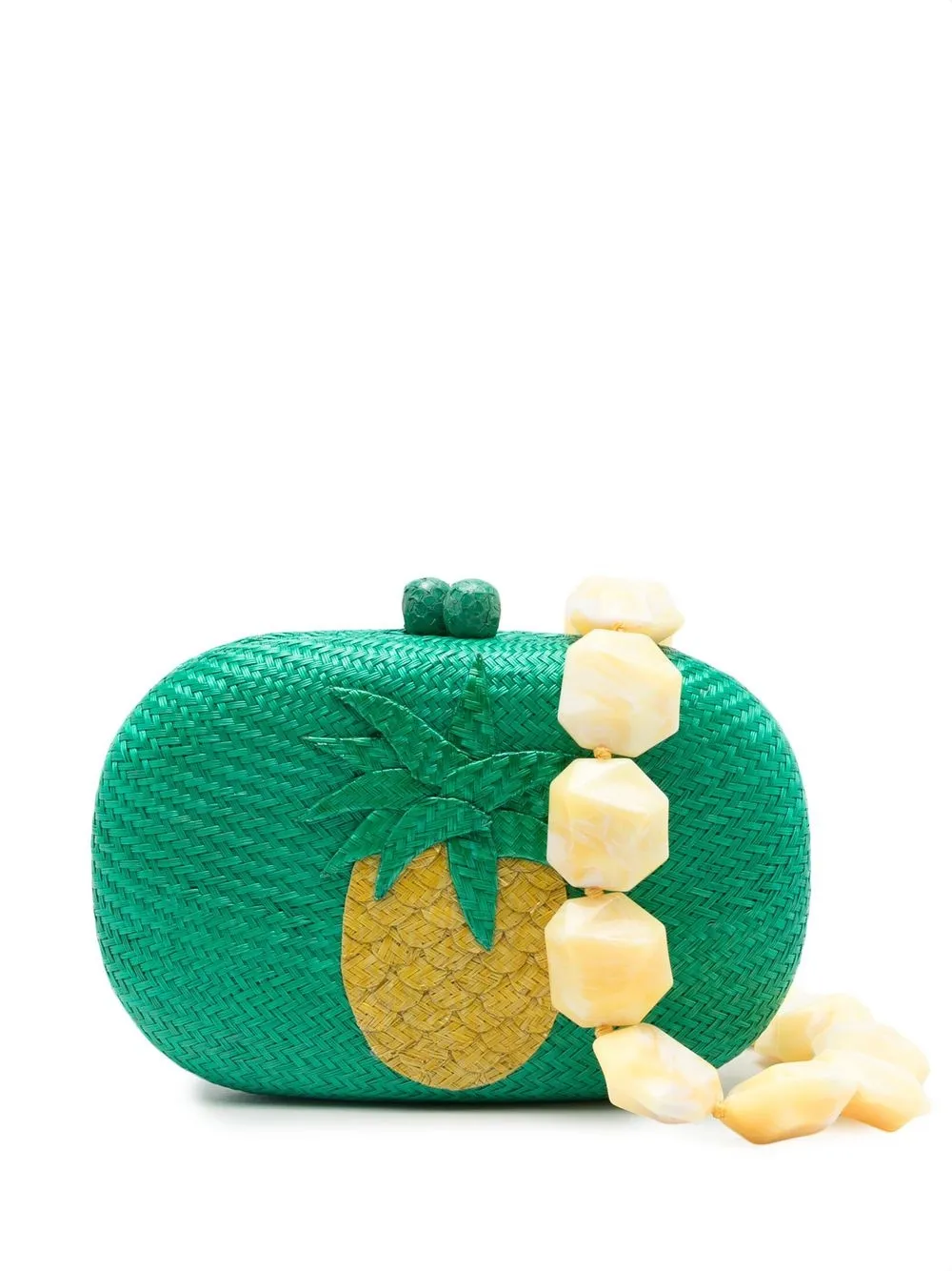 

SERPUI Olive Pineapple-motif straw clutch - Green