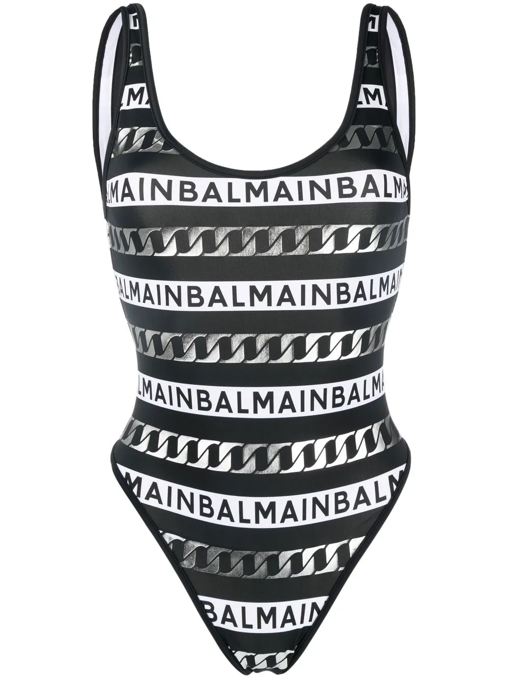 

Balmain traje de baño con rayas estampadas y logo - Negro