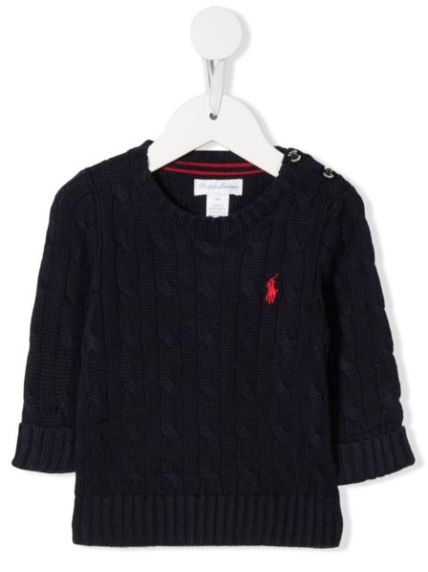 Ralph Lauren Kids suéter en tejido de ochos con logo bordado 