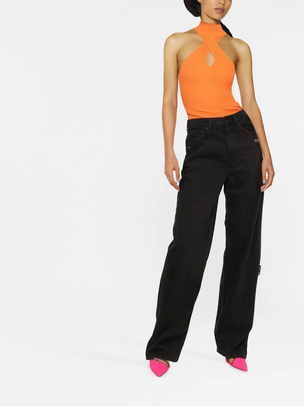 MSGM Geribbelde haltertop - Oranje