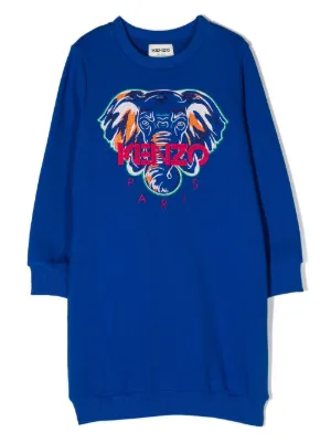 Kenzo Kids logo embroidered Cotton Sweatshirt Dress Farfetch