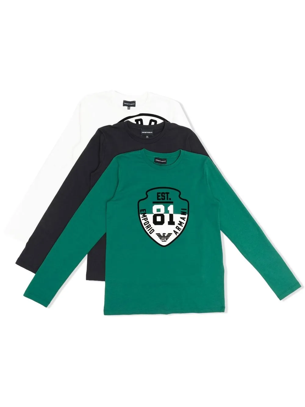 

Emporio Armani Kids pack de tres playeras manga larga con logo estampado - Verde