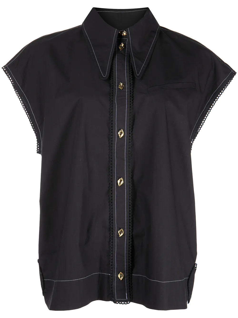 

GANNI camisa recta con cuello de pico - Negro