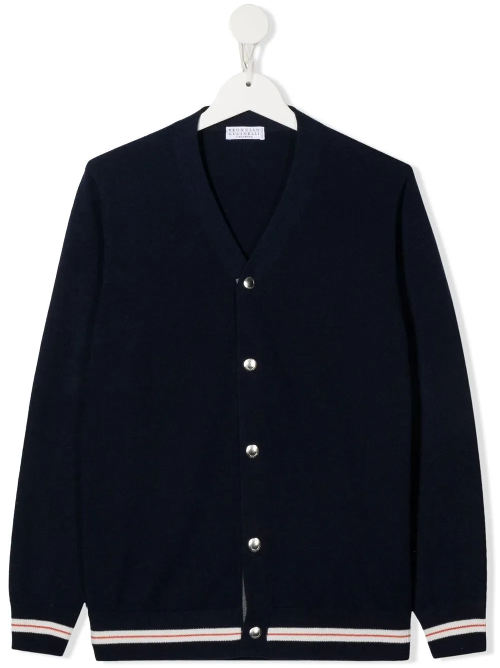 

Brunello Cucinelli Kids cárdigan con ribete a rayas - Azul