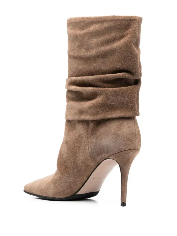 brown ruched ankle boots