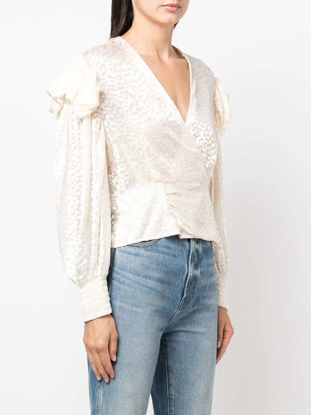 And The Why Satin Leopard V Wired Puff Sleeves Blouse main image 1