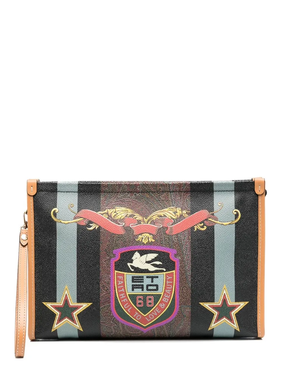 

ETRO Pegasus motif clutch bag - Brown