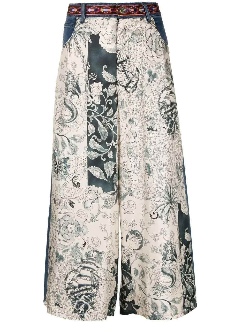 

ETRO printed-panel wide-leg denim jeans - Blue