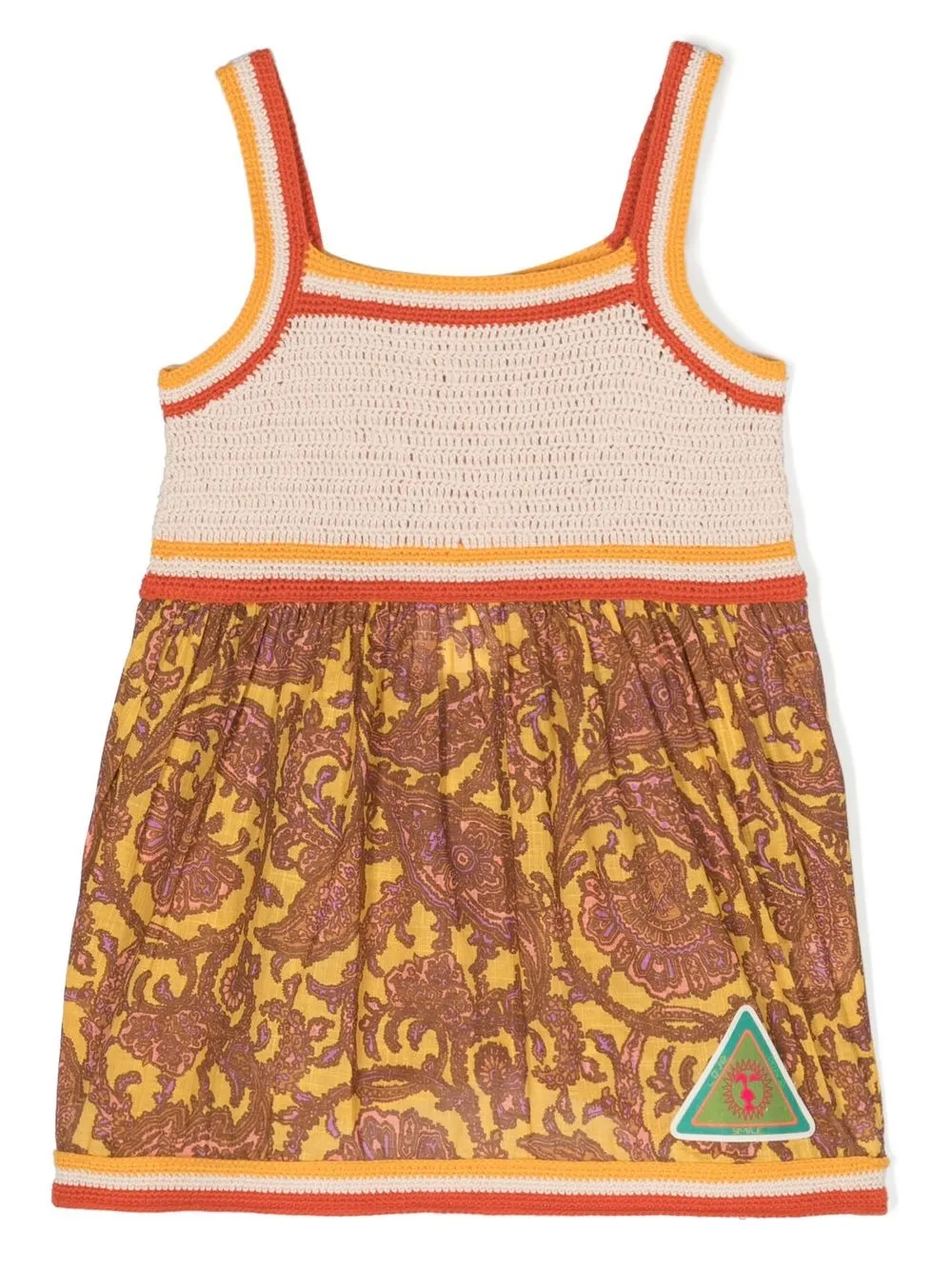 Zimmermann Kids' Tiggy Crochet Cotton Dress In Yellow/peach Paisley