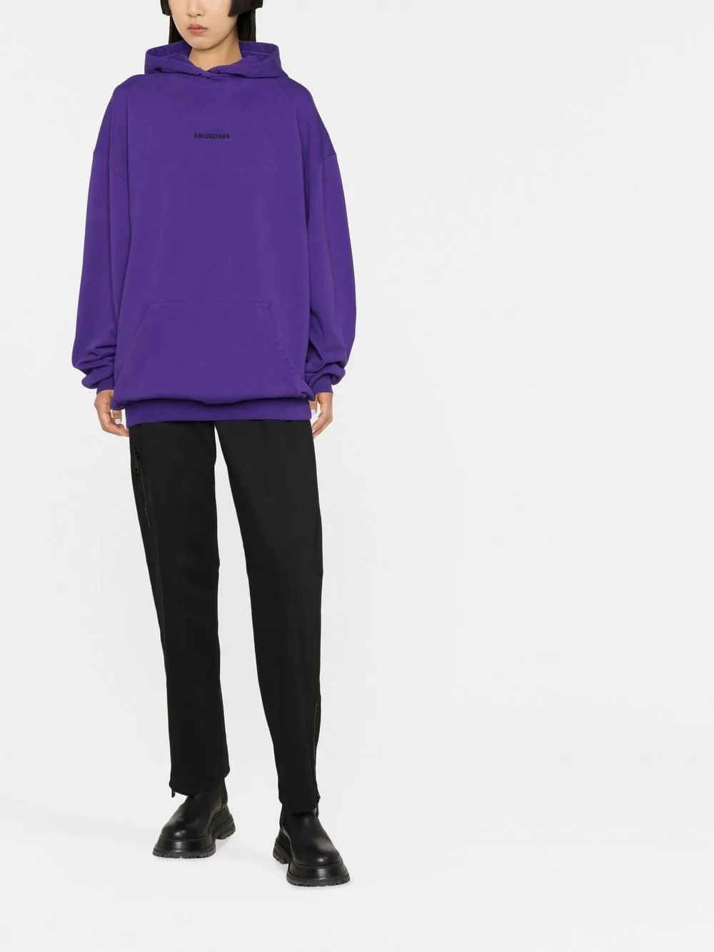 Shop Balenciaga Embroidered-logo Oversized Hoodie In Violett