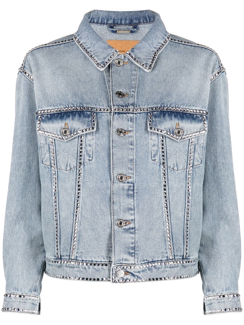Shop Alexandre Vauthier Crystal-embellished Denim Jacket In Blau