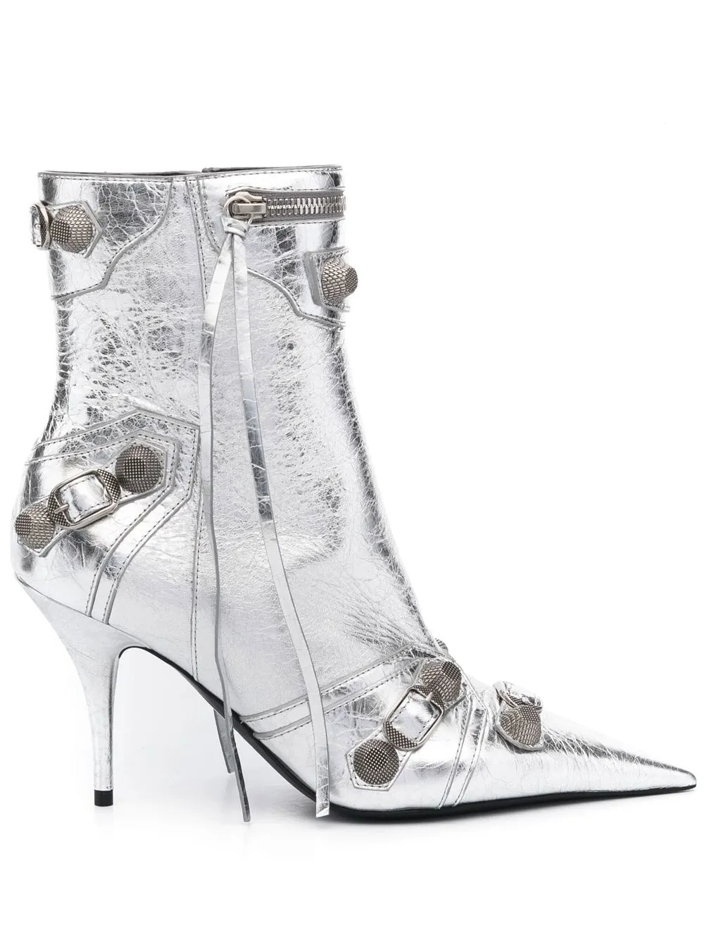 Shop Balenciaga Cagole 90mm Metallic Ankle Boots In Silver