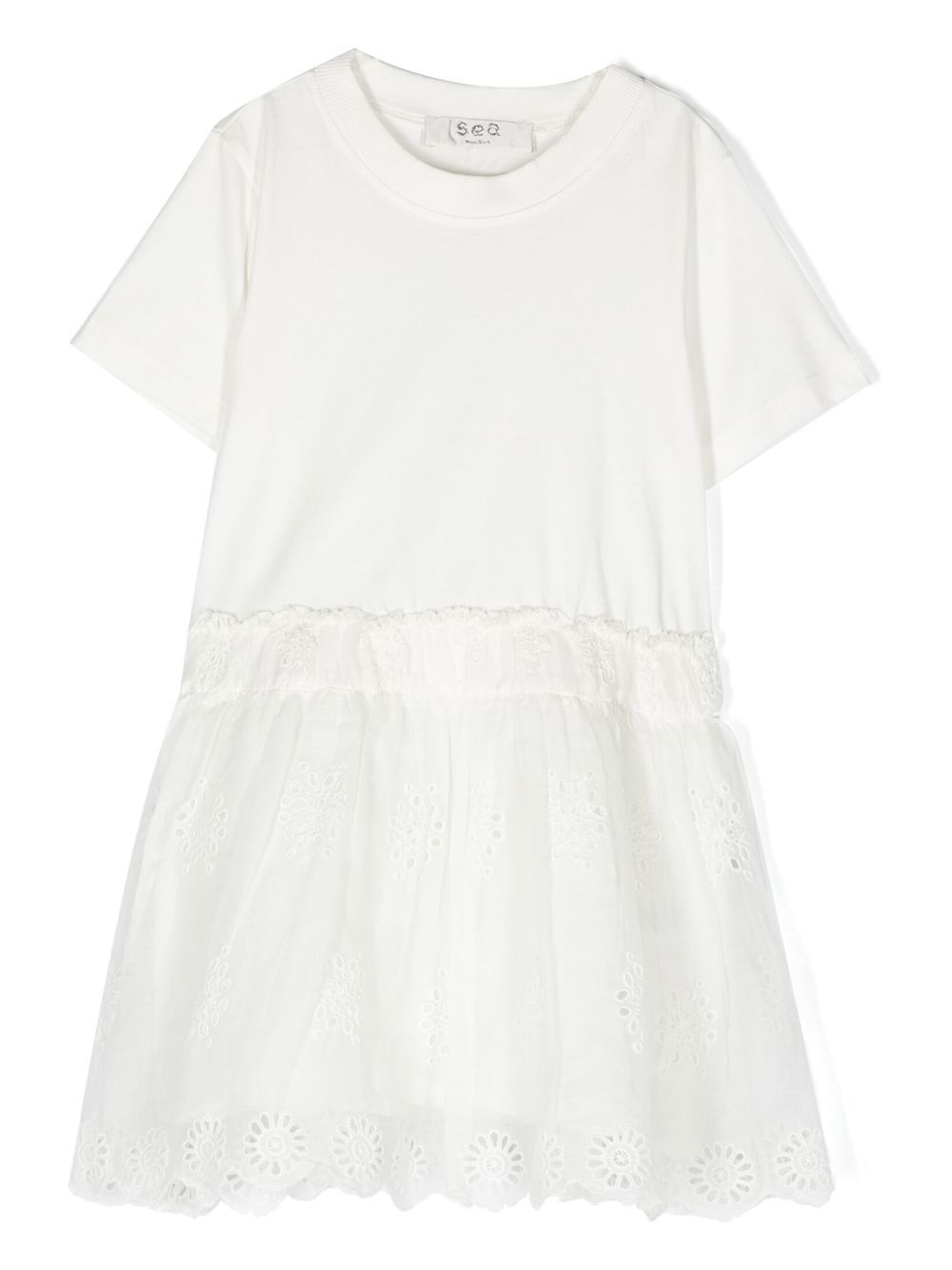 Sea Kids broderie-anglaise short-sleeve dress - Neutrals