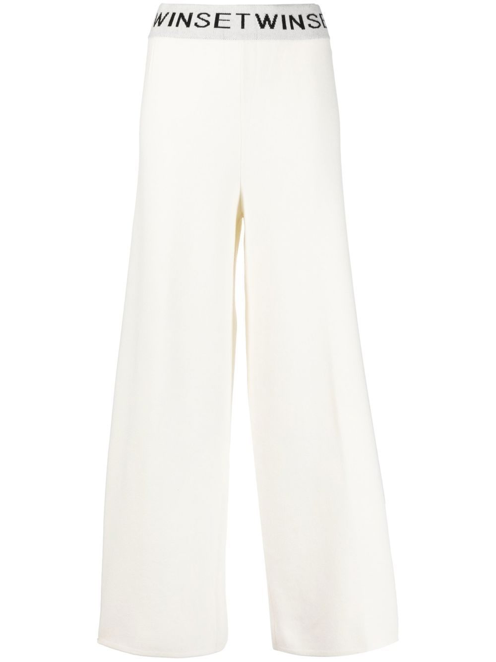 Shop Twinset Logo-waistband Wide-leg Track Pants In Weiss