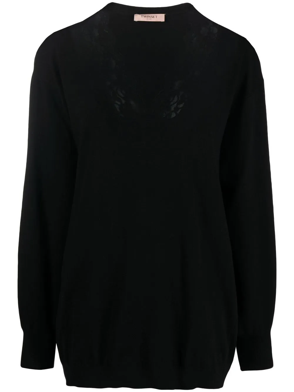 

TWINSET lace-trim V-neck jumper - Black