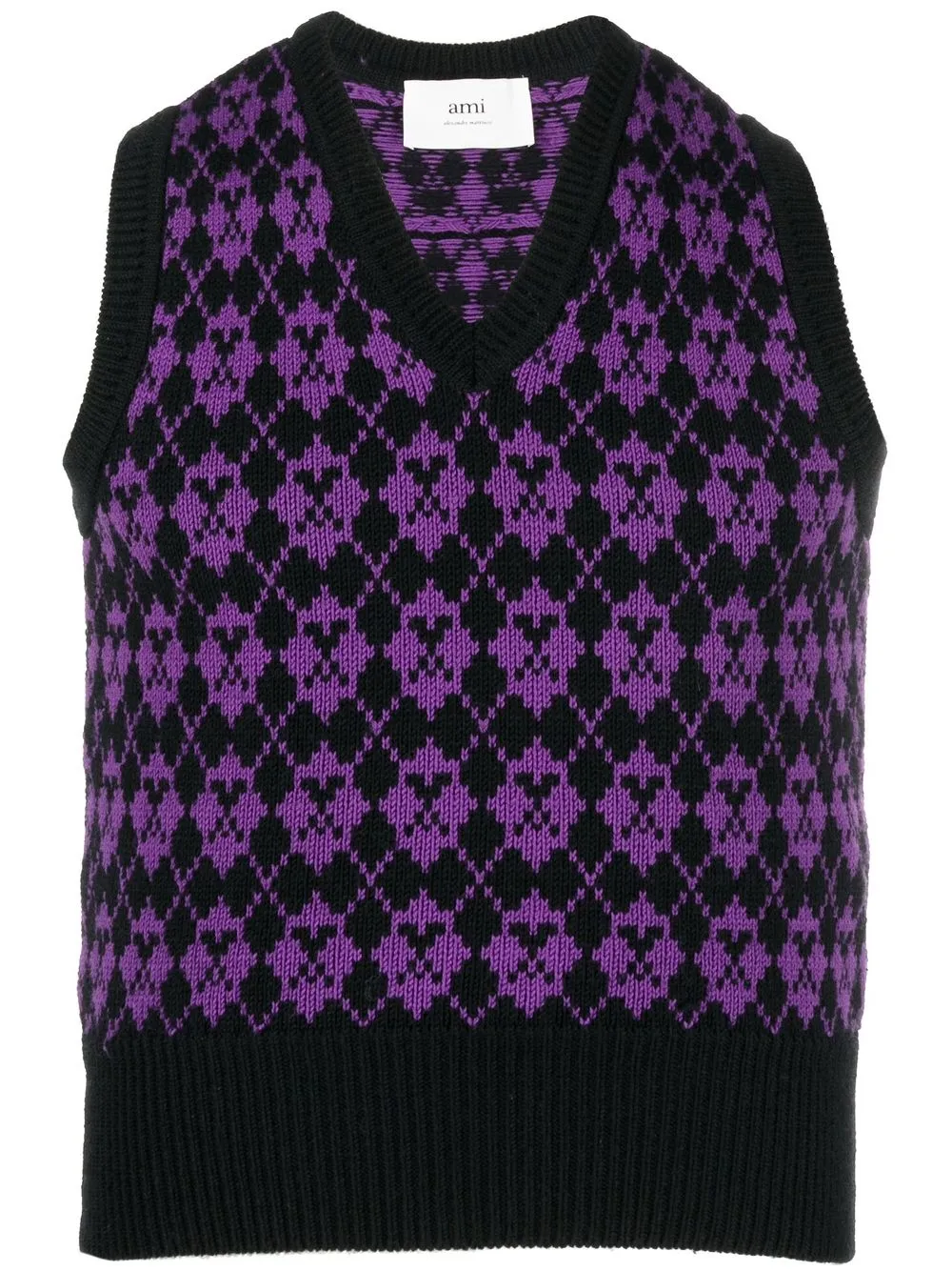 

AMI Paris Ami de Coeur argyle vest - Purple