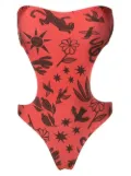 Lygia & Nanny Taylor cut-out printed swimsuit - Brown
