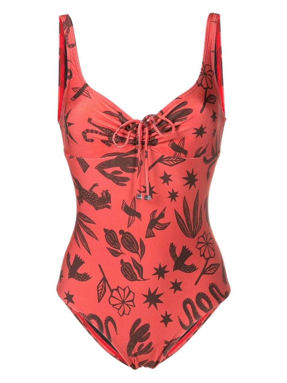 

Lygia & Nanny Rosa tie-detail printed swimsuit - Brown