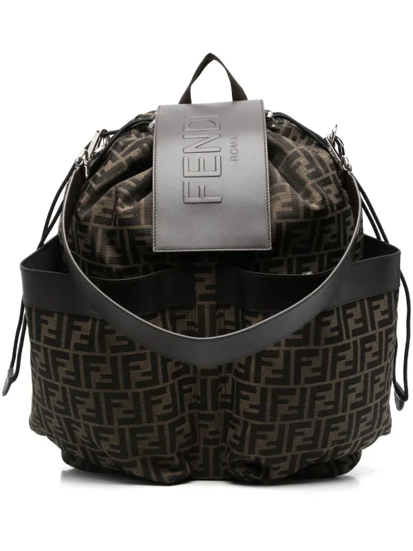 Fendi Black and Brown Backpack with Monogram Pattern FENDI Brown & Black Zucca Monogram Canvas Drawstring  main image 2