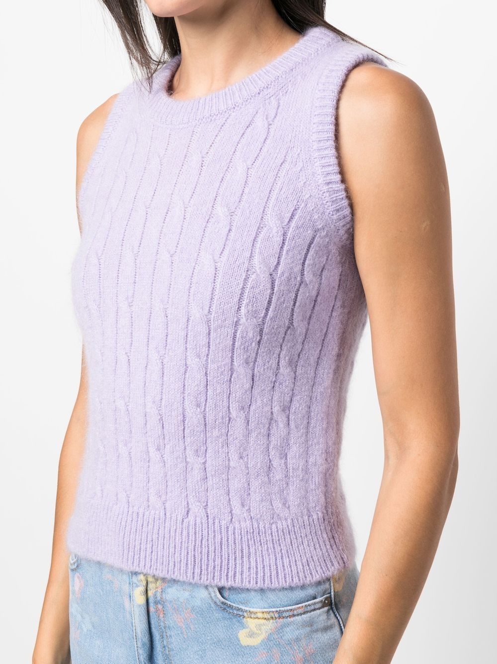Shop Filippa K Cable-knit Crew-neck Vest In Purple