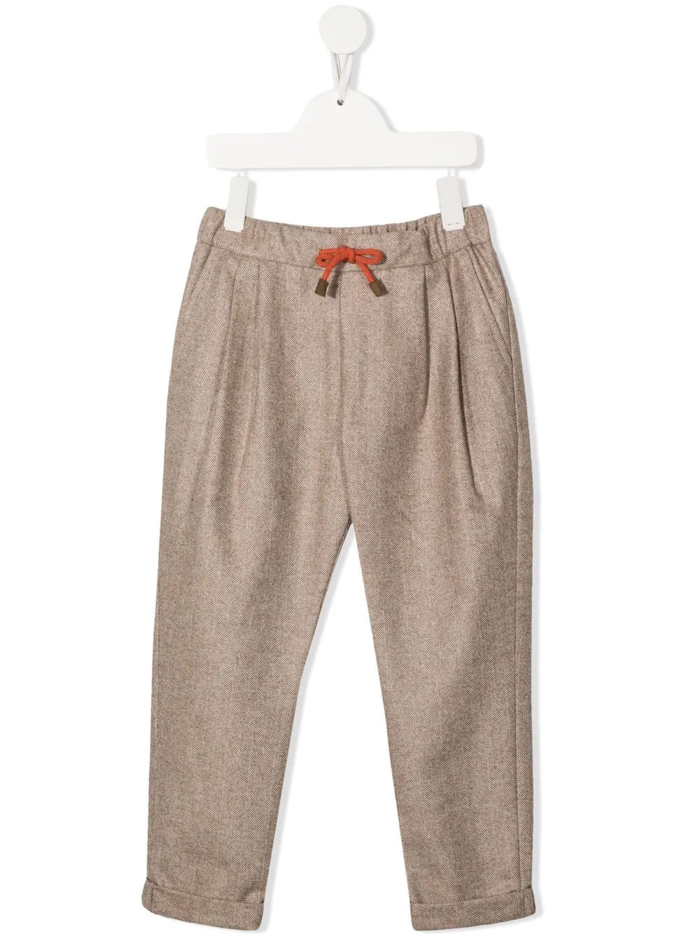 

Brunello Cucinelli Kids herringbone-pattern drawstring-waist trousers - Brown