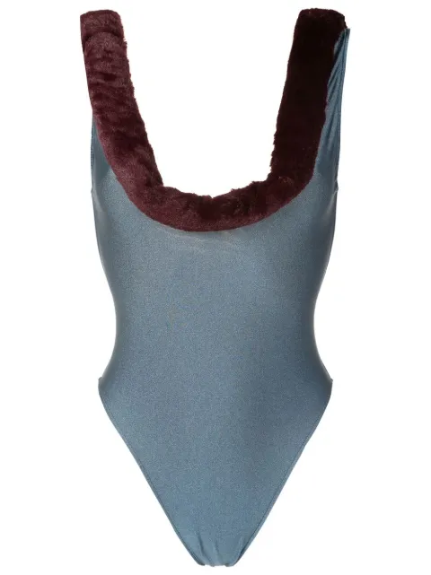 Adriana Degreas faux fur-trim swimsuit 