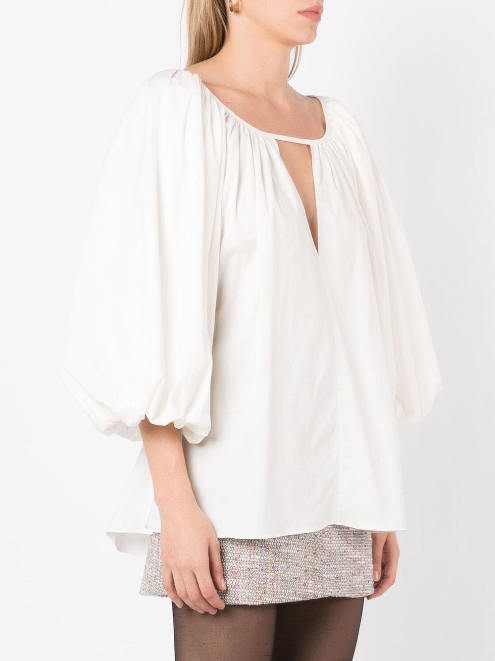 Shop Adriana Degreas Puff-sleeve Cotton Blouse In White