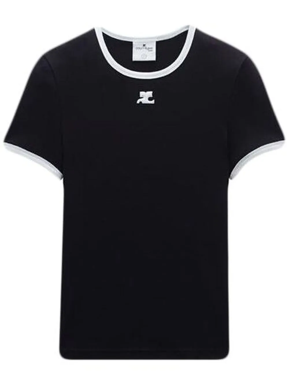 Shop Courrèges Bumpy Contrast Cotton T-shirt In Black