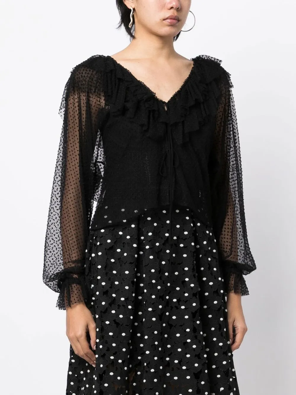 Philosophy Di Lorenzo Serafini Polka Dot Embroidered Blouse In Black