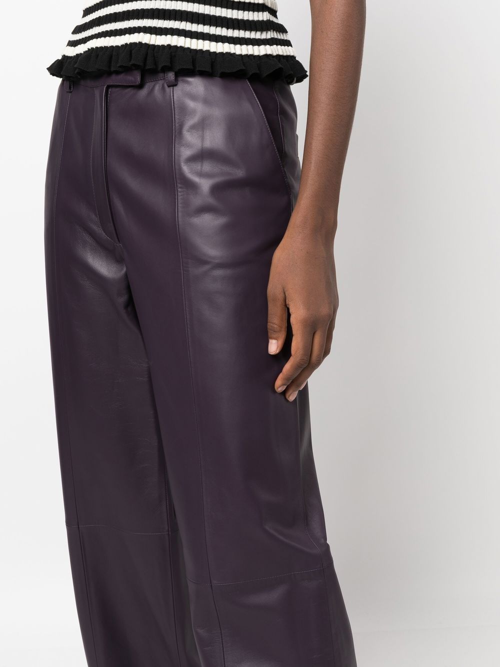 Shop Simonetta Ravizza Straight-leg Leather Trousers In Purple