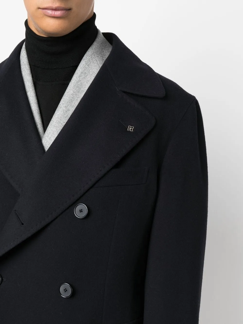 Tagliatore Brooch Notched-collar Double-breasted Coat In Blue