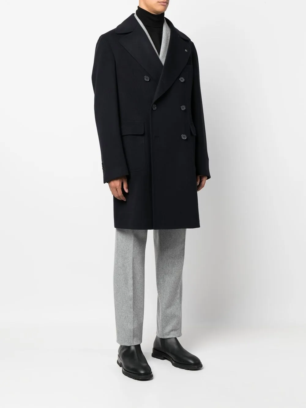 Tagliatore Brooch Notched-collar Double-breasted Coat In Blue