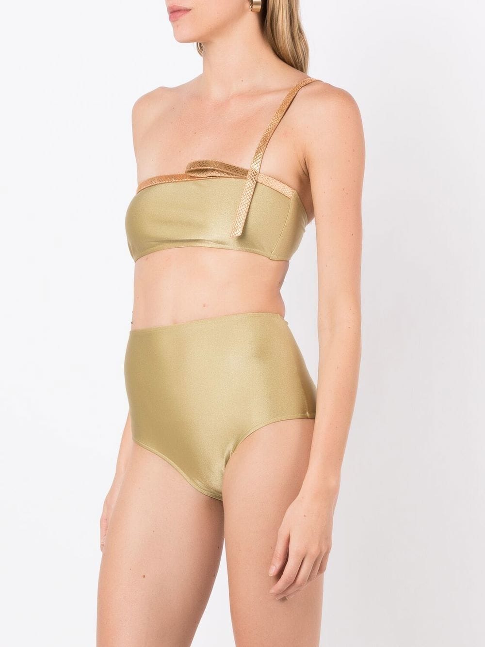 Shop Adriana Degreas Metallic-bow Bandeau Bikini In Green