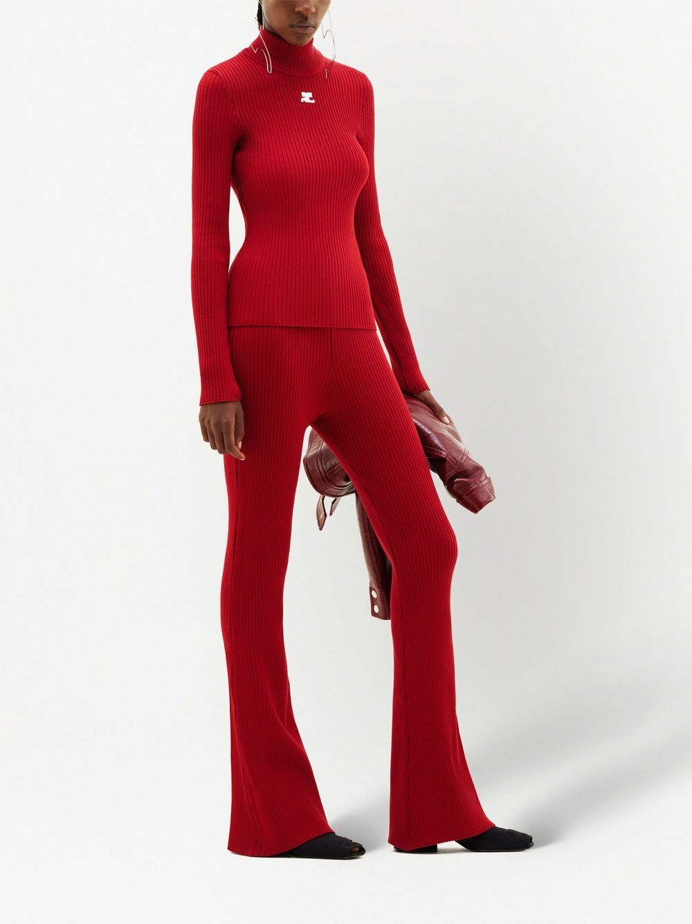 Shop Courrèges Reediton Ribbed Flared Trousers In Red
