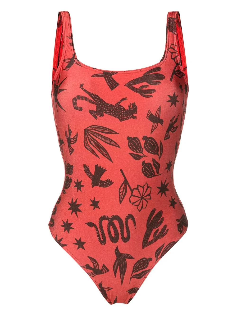 

Lygia & Nanny Hapuna graphic-print swimsuit - Brown