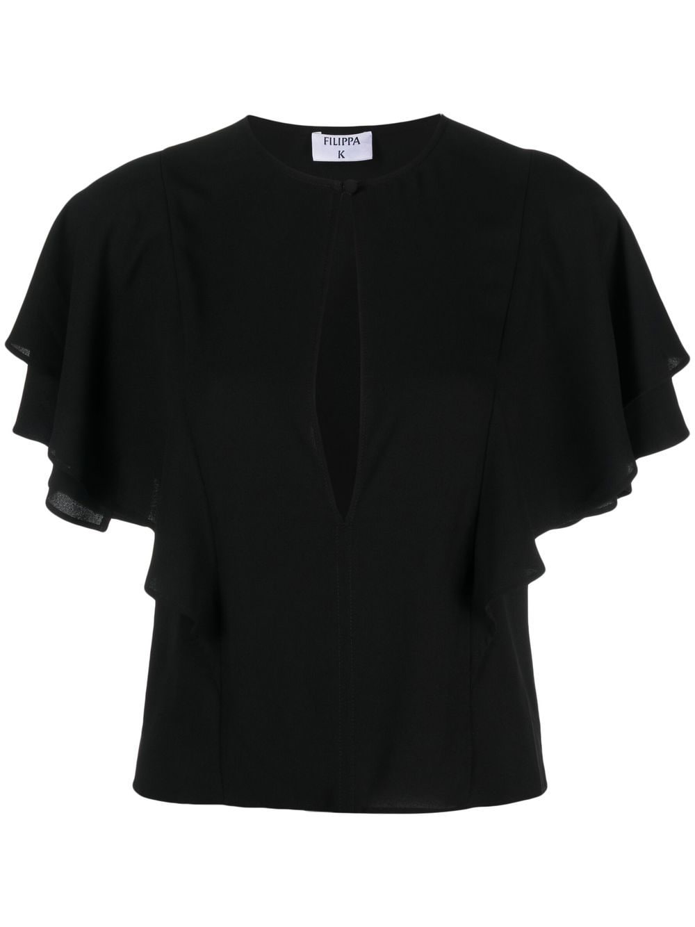 keyhole-neck frilled-sleeved blouse
