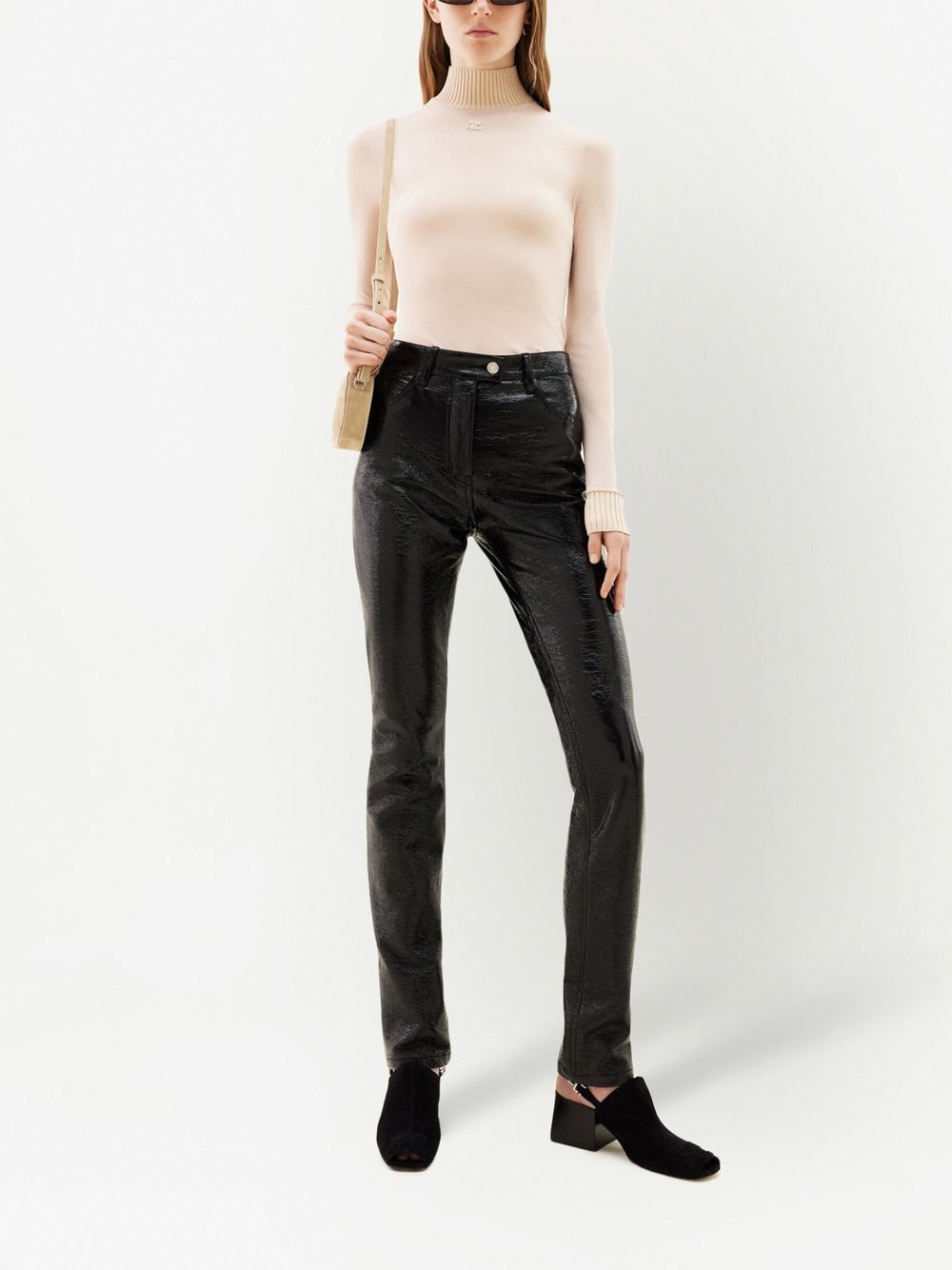 Shop Courrèges Vinyl Slim-cut Trousers In Black