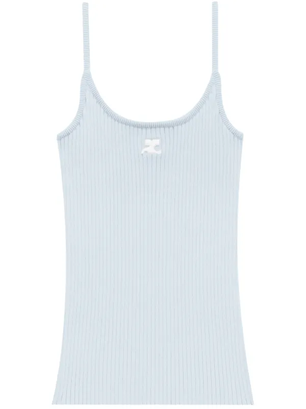 courrèges リブ編み タンクトップ ライトブルー Courrèges リブニット トップ | ブルー | FARFETCH JP
