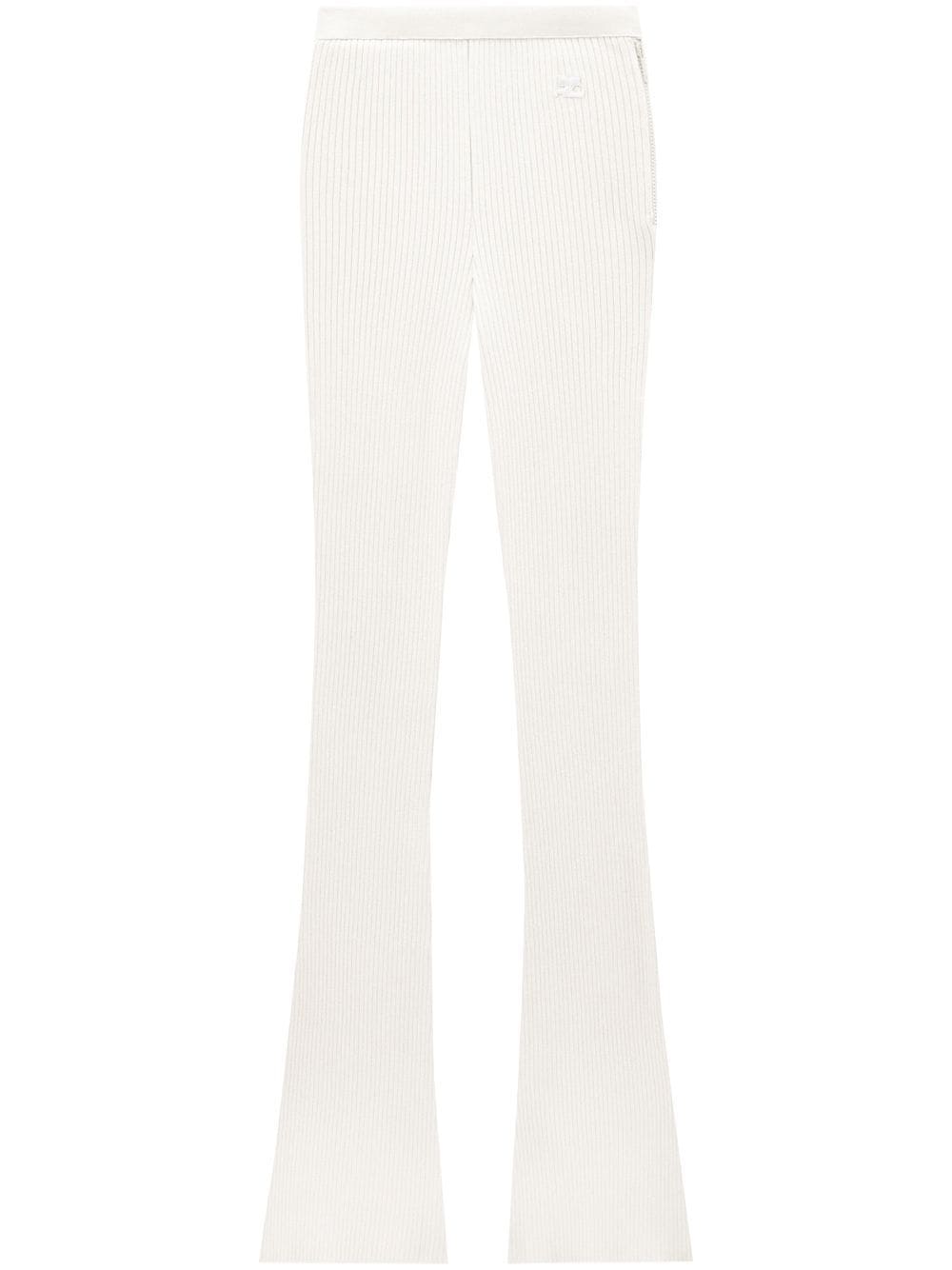 Shop Courrèges Ribbed-knit Flared Trousers In White