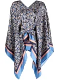 Ferragamo animal-print silk poncho - Blue